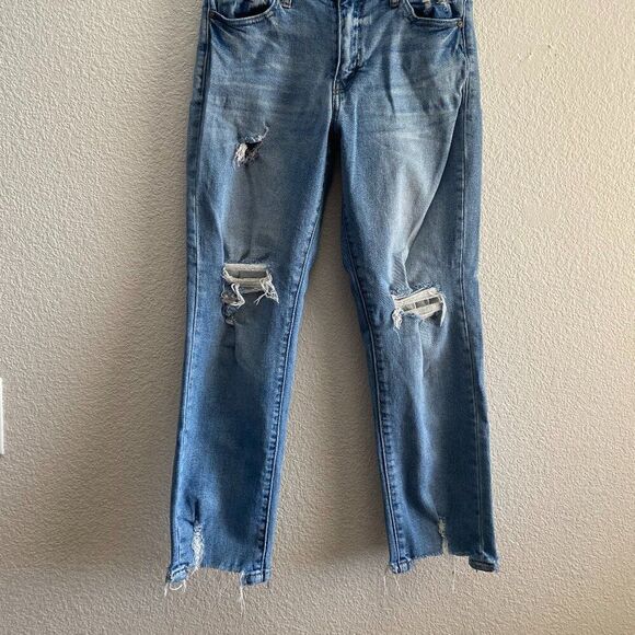 KanCan Straight High Rise Backed Ripped Ankle Jean Size 26 x 25.5 Distressed - Picture 5 of 6